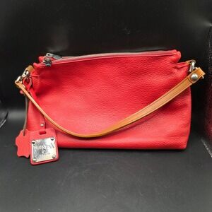 Valentina Italia Orange Pebbled Leather Triple Compartment Shoulder Bag Italy